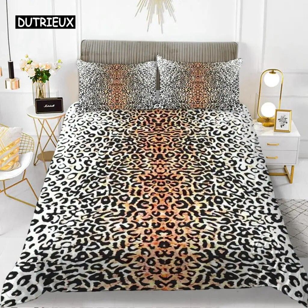 Leopard Print Duvet Cover Set Queen Size Girl Colorful Cheetah Print Bedding Set Polyester Wild Animal Theme Comforter Cover Set  three-piece set