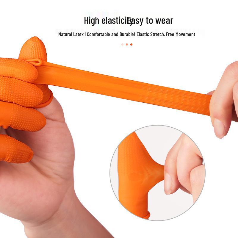 Disposable Orange Latex Finger Cots - Thick, Dust-Free, Powder-Free, Wear-Resistant, Anti-Slip, Pitted.