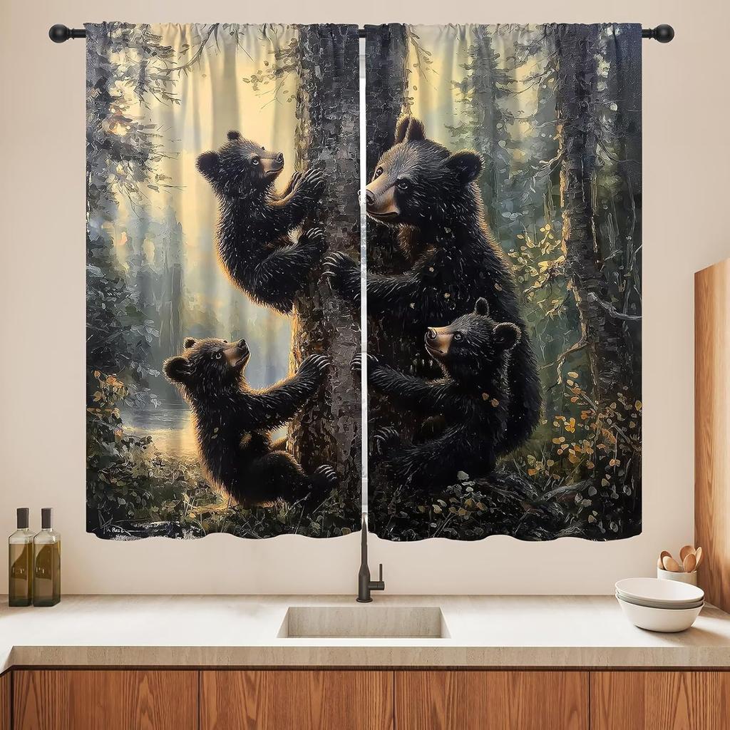 Blackout Wolf Curtains Retro Nature Wildlife Drapes Aurora Forest Wolves Animal Pattern Window Treatments Curtain Living Made Of Polyester Washable