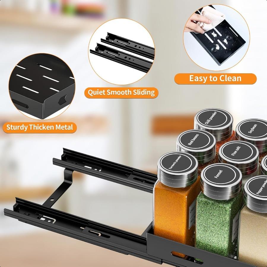 Pull Out Spice Rack Organizer for Cabinet Heavy Duty Slide Out Spice Rack for Inside Cabinets Kitchen Cabinet Seasoning Organiz