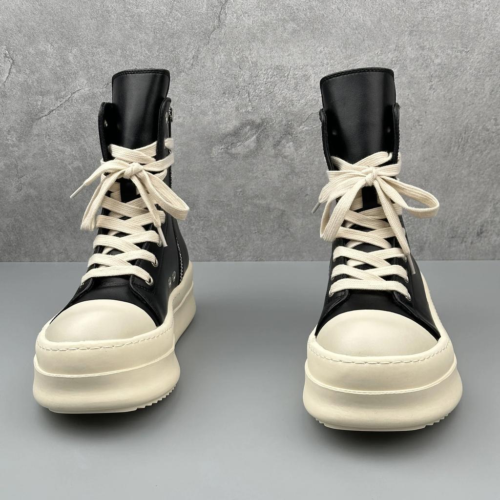 NEW 2025  Men Motorcycle Boots Platform Leather Luxury Trainers High Top Sneakers Lace Up Zip Autumn Black Designer Shoes