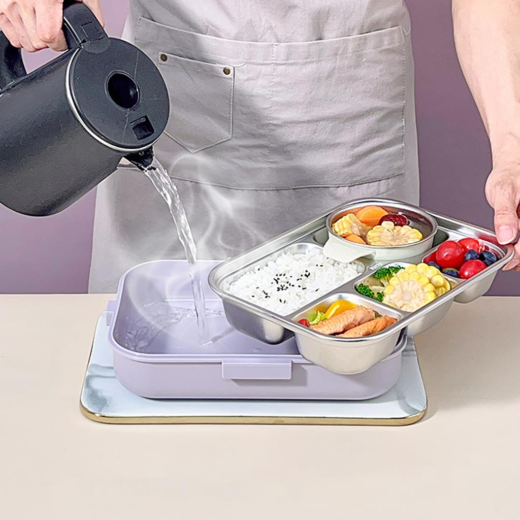WORTHBUY Microwave 304 Stainless Steel Bento Lunch Box For Student 1500Ml Detachable Large Capacity Sealed Food Container Set