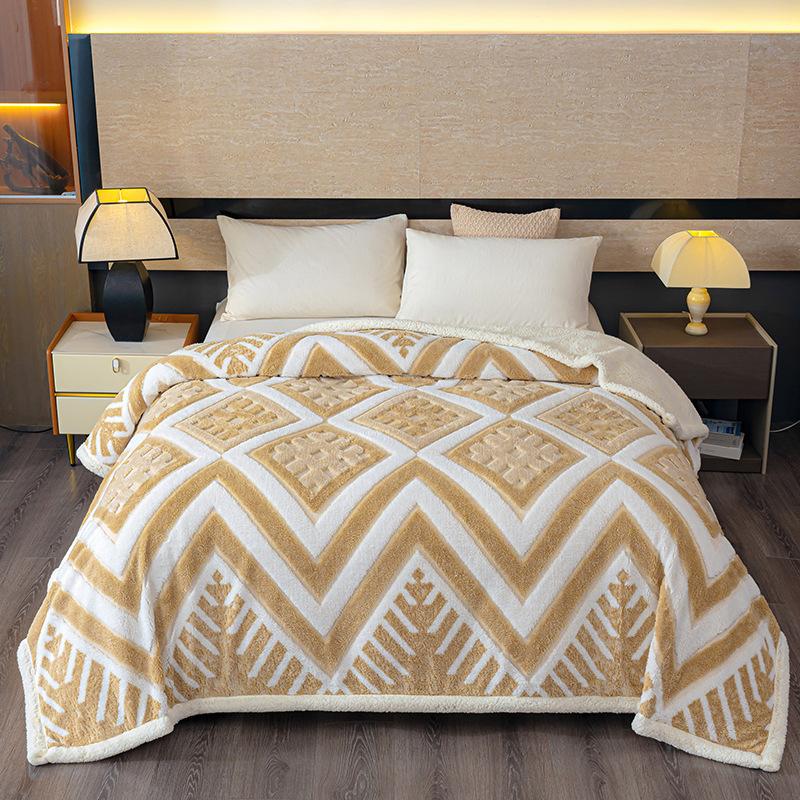 Double Sided Jacquard Blanket Thickened Taff Velvet Warm Office Nap Throw Sofa Cover Washable Colorfast Dormitory Bed Blankets