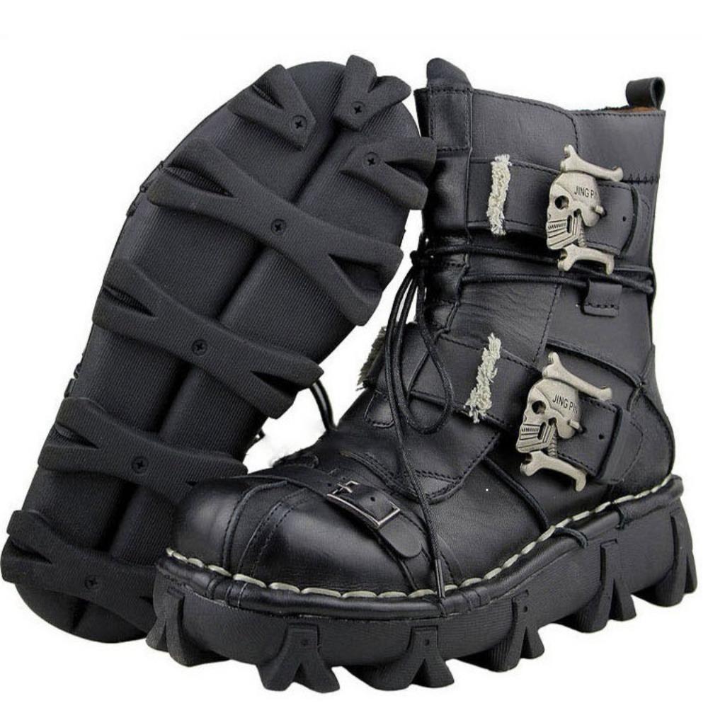 Autumn and Winter Men's Leather High Top Desert Short Boots, Motorcycle Boots, Thick Soled Punk Leather Boots