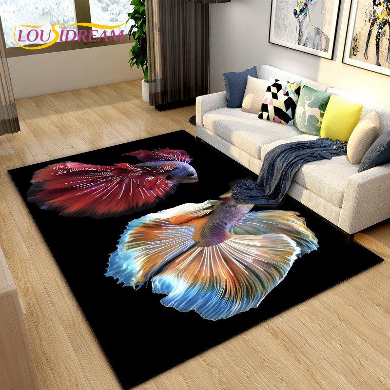 Covor de zonă 3D Fish Golden Arowana Betta Fish, covor pentru sufragerie, dormitor, canapea, covoraș, decor, covoraș anti-alunecare pentru joacă pentru copii
