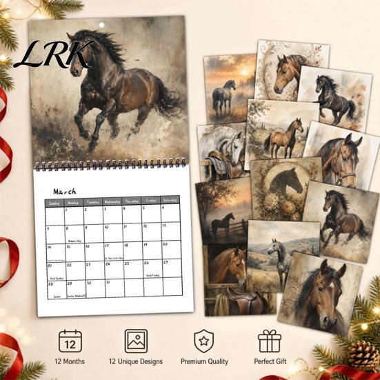 Full Year Date Keeper 2027 Horse Desktop Calendar, Monthly Scenic Photography And Large Planning Grids Decorative Art Design, Spiral Binding