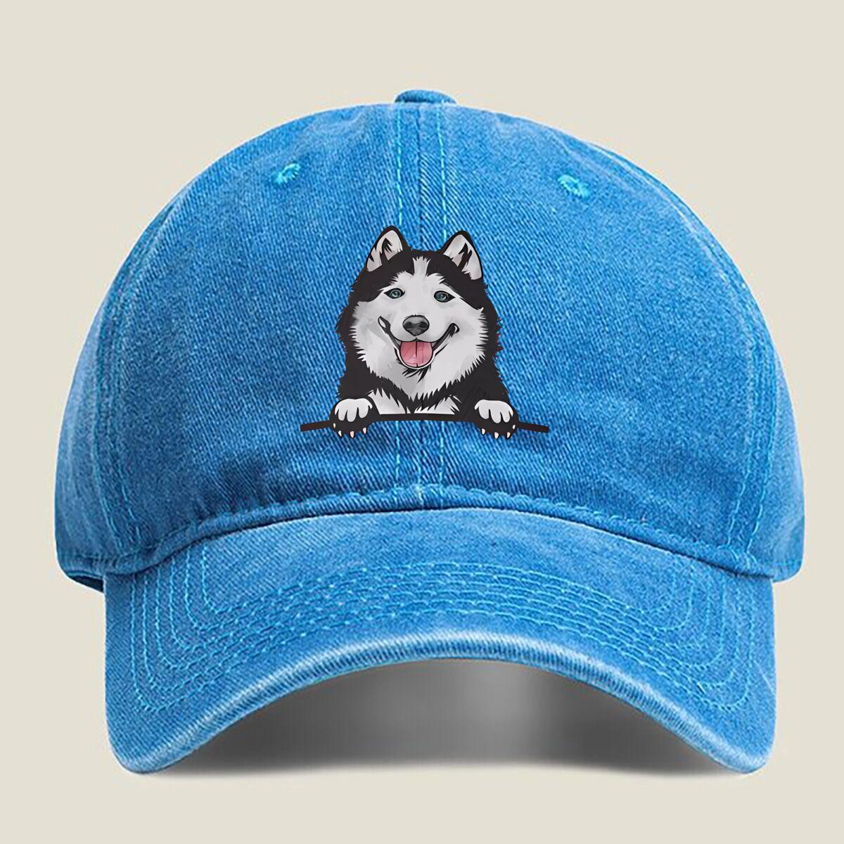 

Happy Husky Portrait Fashion Washed Baseball Cap Hat Outdoor Activities One Size озеро синий