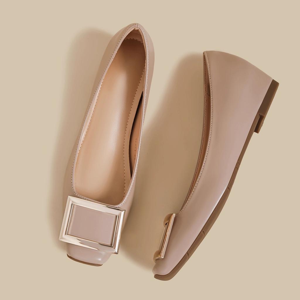 French single shoes women's 2025 summer new evening wind square buckle retro temperament flat bottom large size height increase Mary Jane shoes