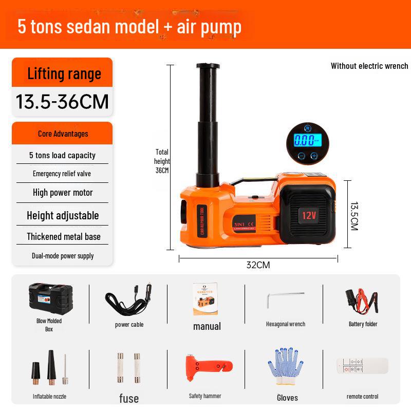 Electric Hydraulic Jack & Wrench with Air Pump for Cars and SUVs