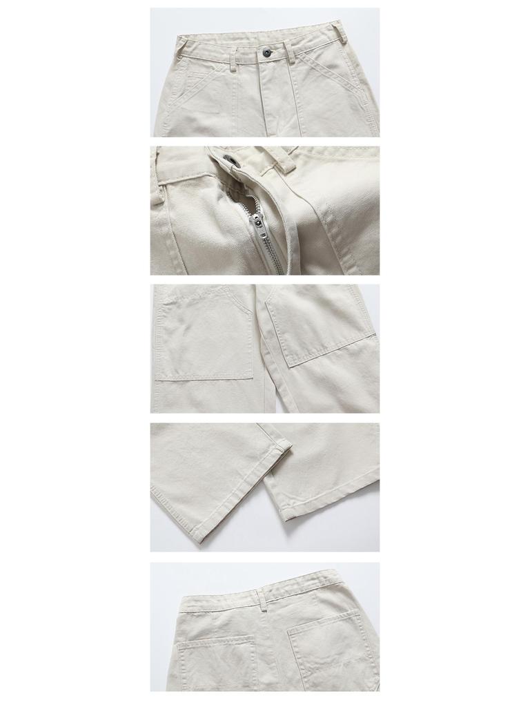 Cotton Slim High Waist Wide-Leg Washed Retro Overalls in Off-White