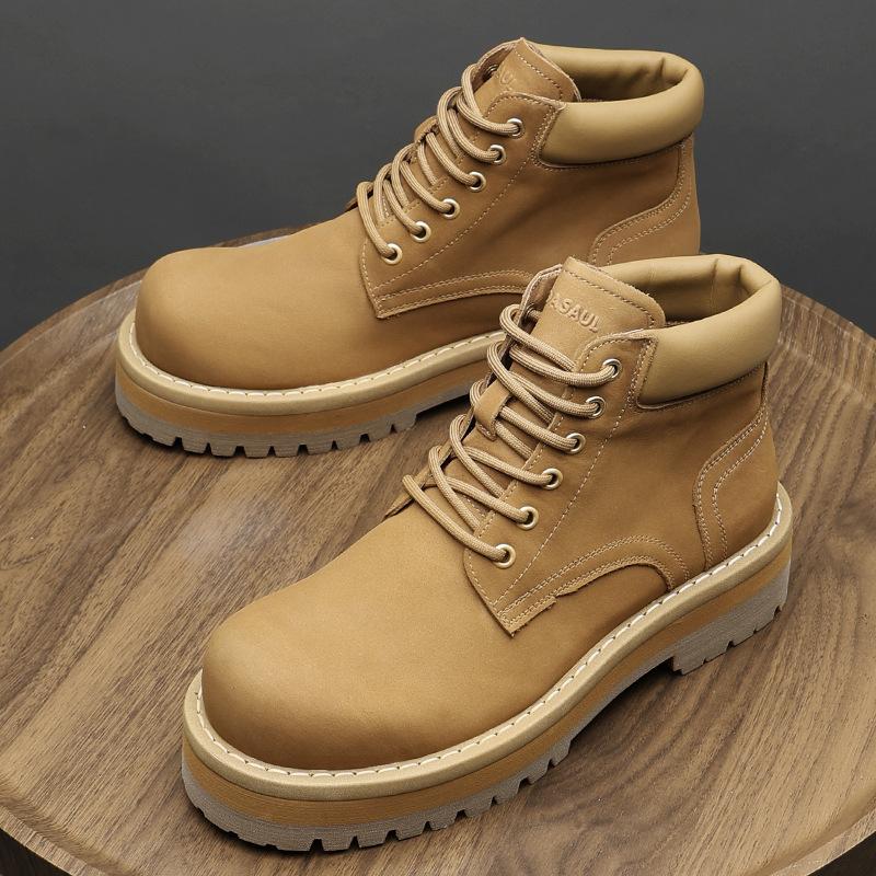 2025 Direct Supply Men's Shoes Winter New Rhubarb Boots Thick-soled Lightweight Martin Boots British Velvet Thermal Tooling Short Boots