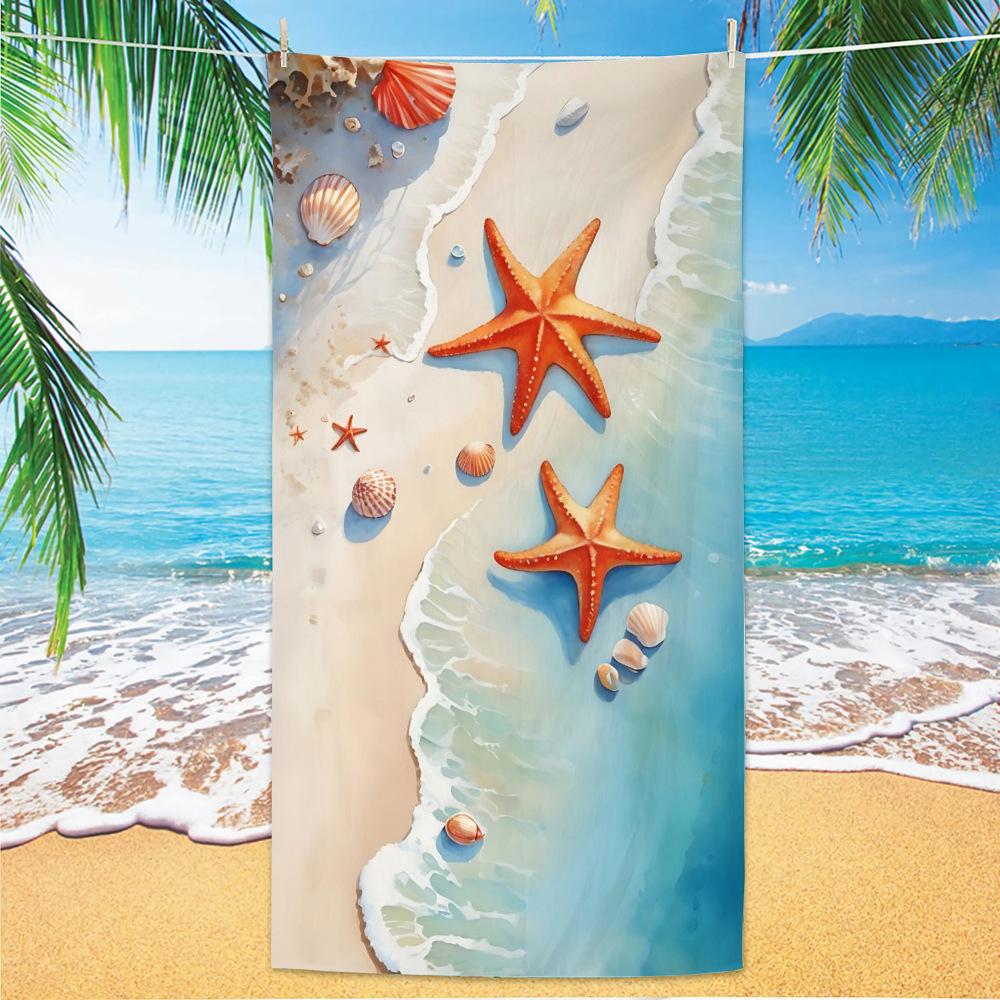 Tropische Früchte & Eis Strandtuch, Ozeanwellen-Print Schnelltrocknendes Mikrofaser-Pooltuch
