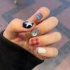 10 Pcs Short Oval Press On Nails Glossy Block Stripes And Star Designs Mix And Match False Nails For Women And Girls