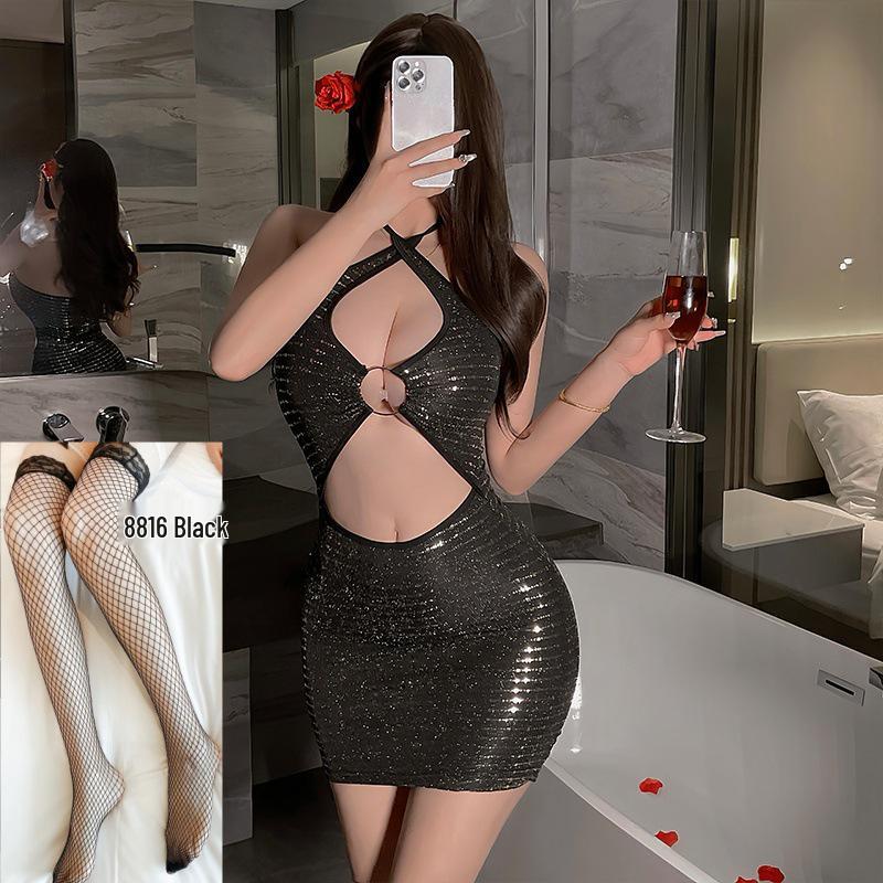 Pailletten V-Ausschnitt Bodycon Clubkleid