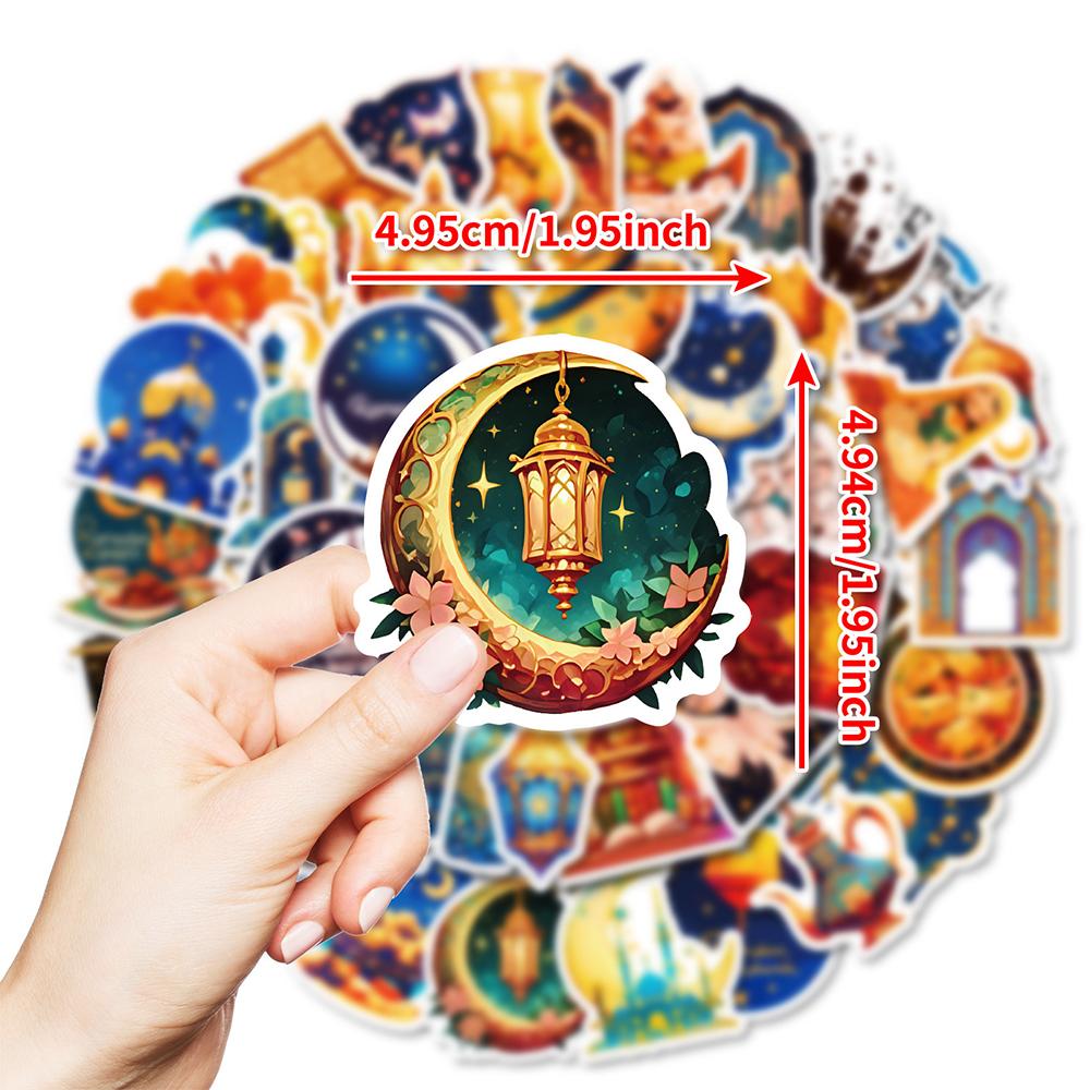 10/30/50PCS Cute Eid Mubarak Cartoon Stickers Ramadan Golden Moon Decals Waterproof DIY Phone Book Laptop Graffiti Sticker Packs