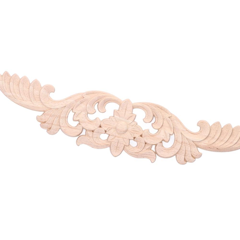 Light Brown Wood Carved Applique 40x8cm Cabinet Furniture Decoration Furniture Decoration