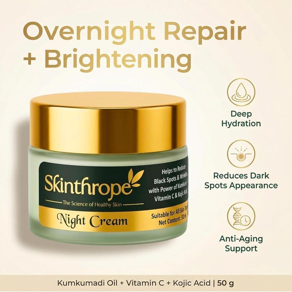 Kumkumadi Night Cream 50g – Reduces Pigmentation, Dark Spots & Uneven Skin Tone, Night Cream, For Men & Women, Paraben-Free