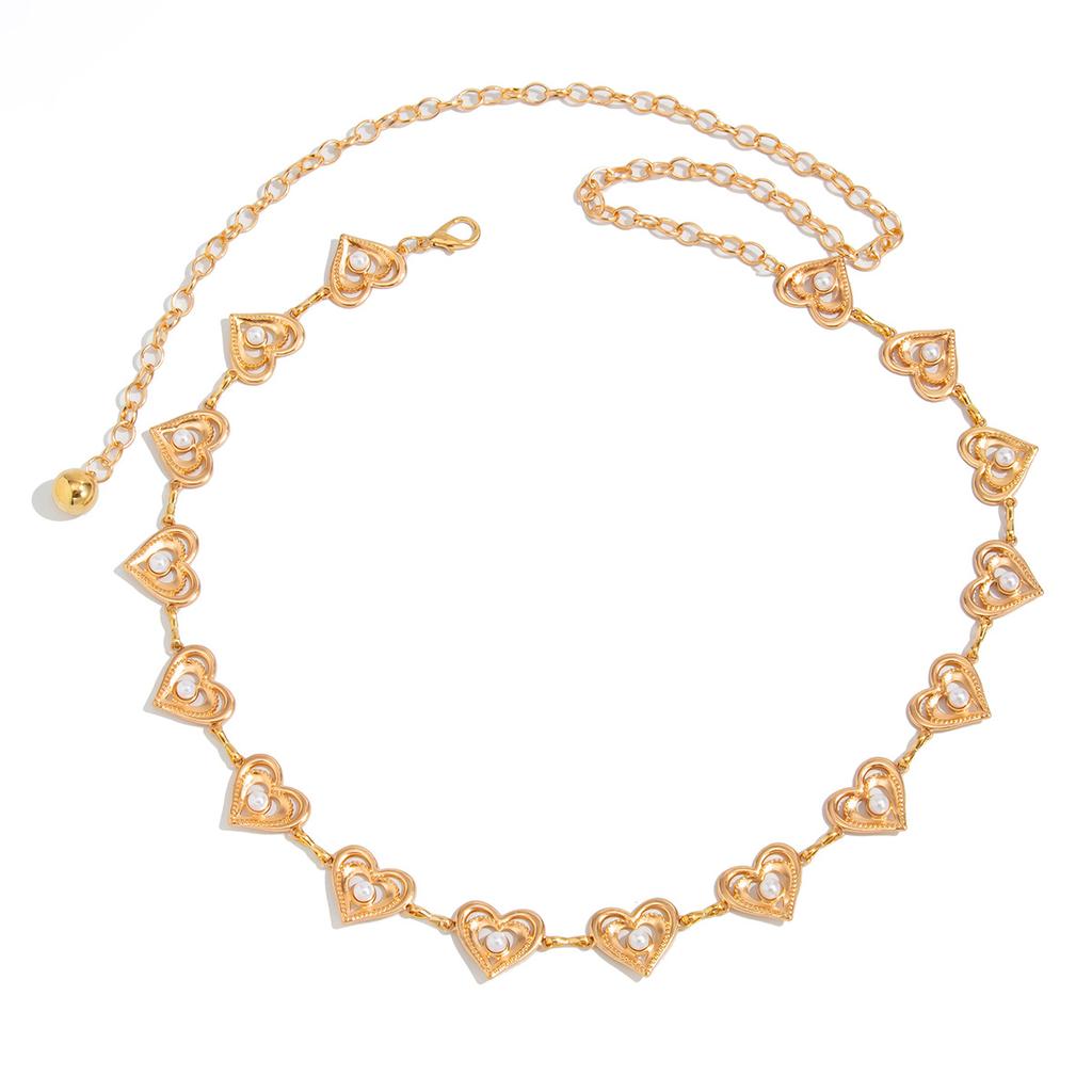 Fashion Imitation Pearl Love Waist Chain Waist Chain Sexy Geometric Metal Chain Body Chain