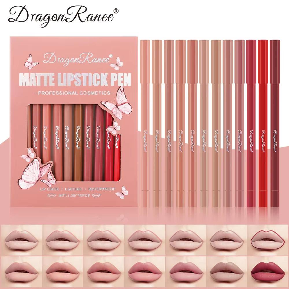 12-Piece Lip Liner Set Velvet Matte Matte Waterproof and Sweat-Proof Non-Fading Lipstick Autumn and Winter Whitening Complexion Long-Lasting Lip Liner