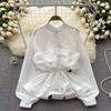 Women's Autumn French Temperament Ruffled Bubble Sleeves Long Sleeved Top High-end White Shirt