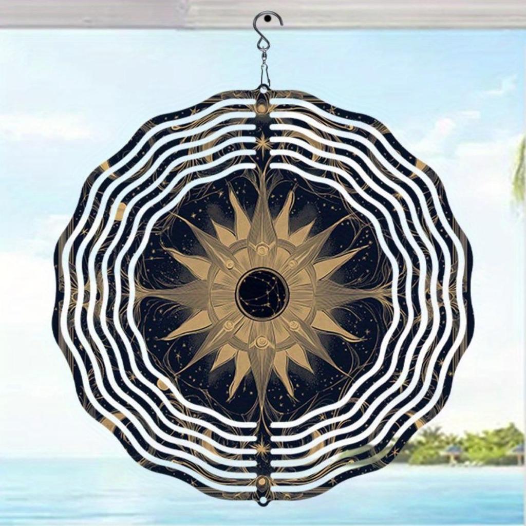 Solarbetriebenes Windspiel mit Sonne & Mond Mandala – 2D Rotierende Metall-Außendekoration für Garten, Terrasse oder Balkon | Keine Batterien erforderlich