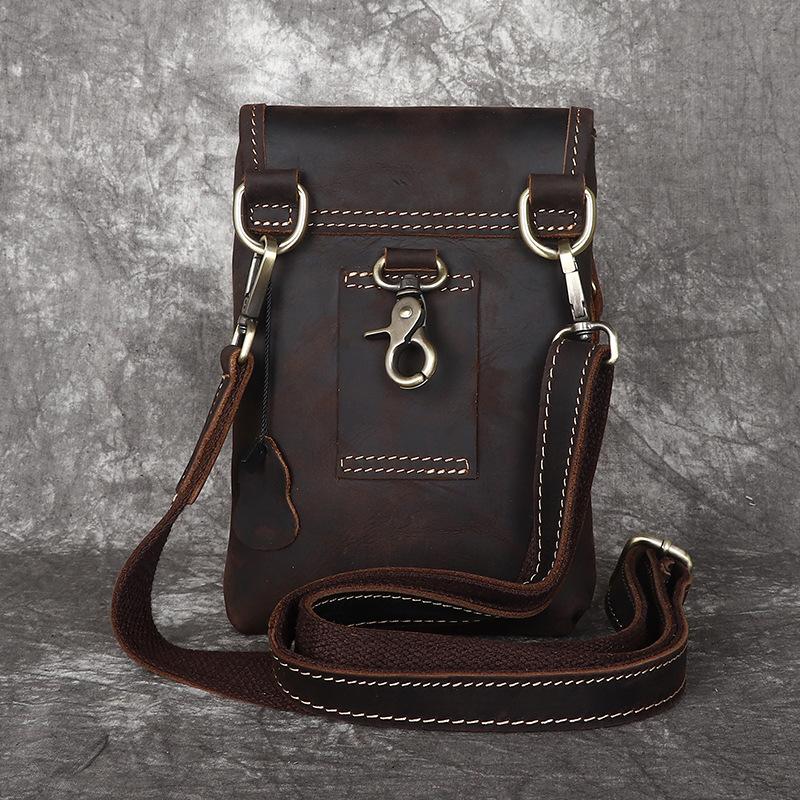 7.5" Leather Phone Pouch phone bag men wear leather belt mobile phone fanny pack for shoulder bag holster leather Mini Men's bag