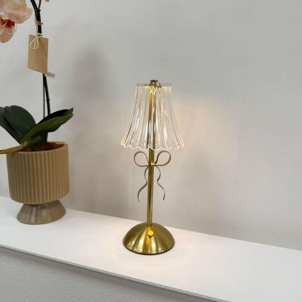 Creative Nordic Style Bowknot Table Lamp Touch Control Vintage Metal Reading Lamp Wireless Portable Atmosphere Lamp Bar Decor