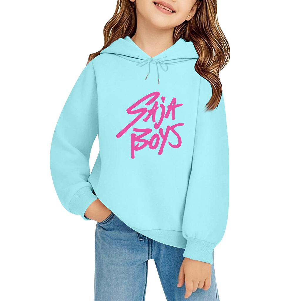 Kids' Long Sleeve Loose Pullover Letter Print Drawstring Hooded Sweatshirt