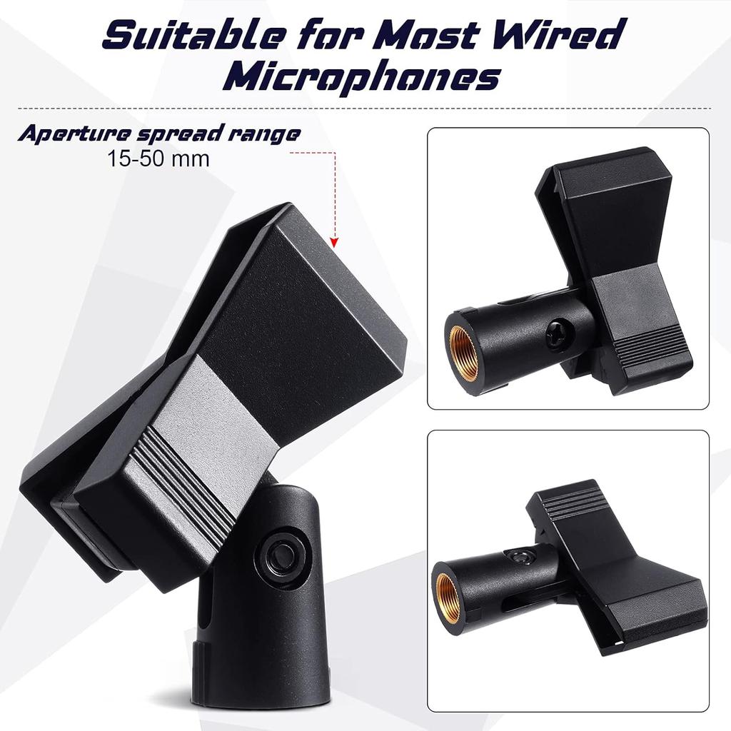 Yeshone 4 Pieces Mic Clips for Stands with 4 Adjustable Adapters Microphone Holder Wireless Mic Holder Clamp with 5/8 Inch Male To 3/8 Inch Female