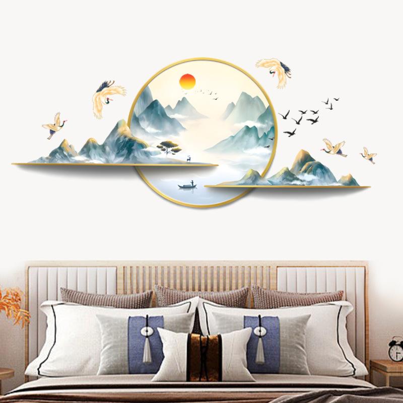 Wandaufkleber im chinesischen Stil für Schlafzimmer, Landschaftsmalerei selbstklebender Aufkleber, Heimdekoration
