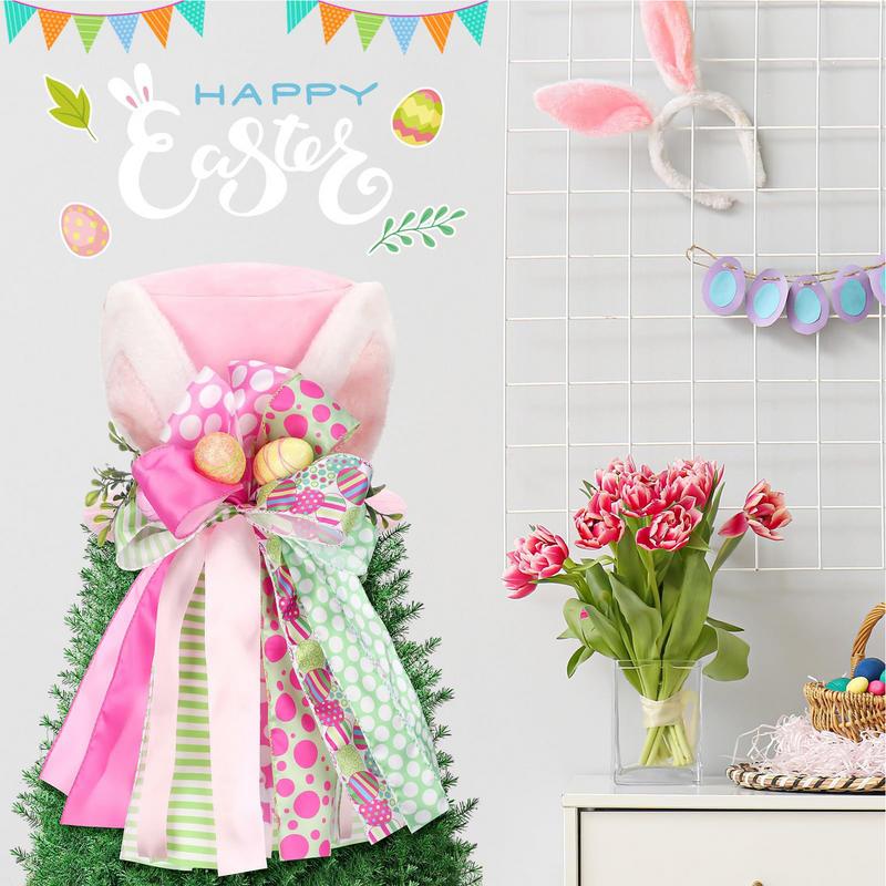 Easter Tree Topper Handmade Bunny Ears Tree Topper Hat Artificial Ornaments Easter Party Decorations Welcome Door Sign Spring