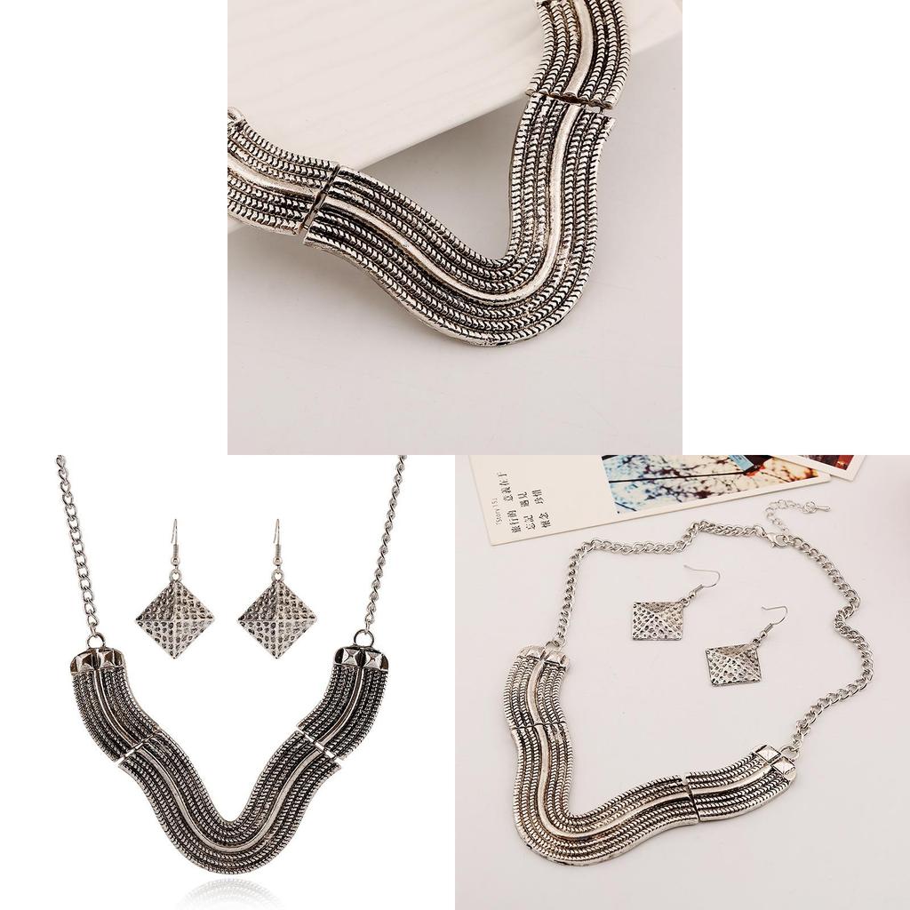 V Shaped Necklace Set With Alloy Electroplated Geometric Design For Men Women
