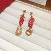 Fashion Jewelry Red Yuanbao Earrings Chinese Style Good Luck Drop Earrings  Girls