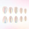 Iridescent Powder Blue Aurora Cat Eye Press-On Nails (32 Pieces) - Almond-Shaped, Skin-Brightening, Detachable.