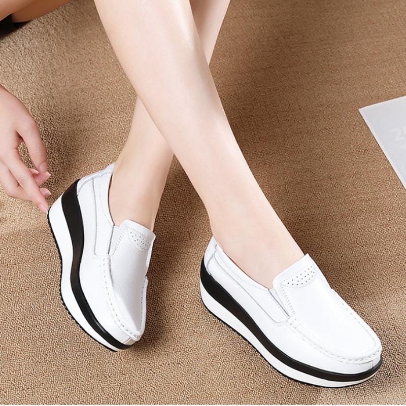 Fashion New Platform Flats Loafers for Women Autumn Thick Bottom Casual Leather Walking Sneakers Round Toe Wedge Shoes Zapatos De Mujer