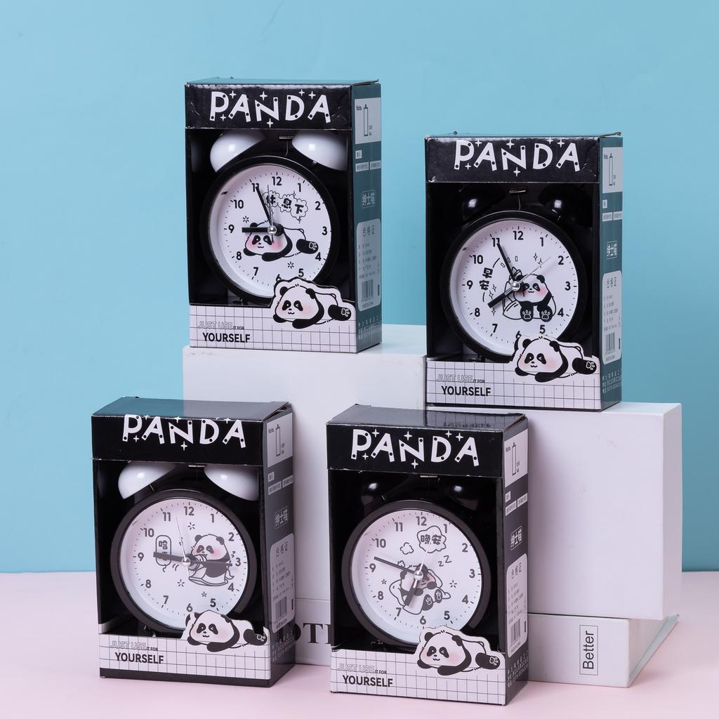Super Loud Retro Bell Alarm Panda Clock Bedroom Nightlight Mute Clock Ornaments Creative Gifts Students Bedside Clock.