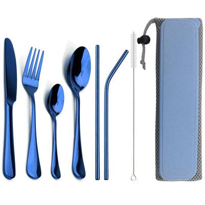 Tragbare Geschirr Set Messer Gabel Löffel Metall Stroh Besteck Set Geschirr Mit Box Tasche Für Reisen Wandern Picknick Abendessen set