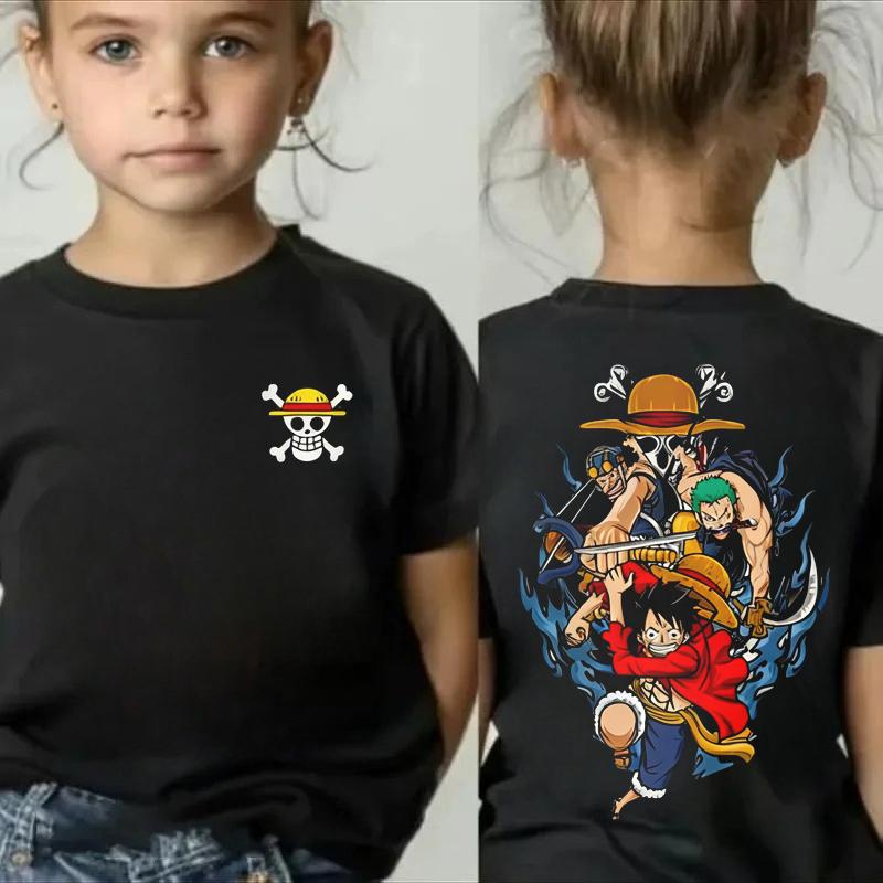 One Piece Japanese Anime Print Cotton TShirt Luffy Zoro Childrens Casual Short Sleeve Tee Kids Luffy Tshirt Family Clothing