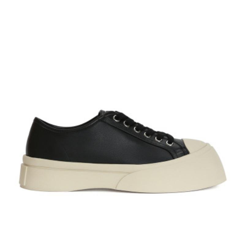 High-end Cowhide Version~ Big Head Shoes Lace-up Heightening Platform Casual Board Shoes Women's Little White Shoes