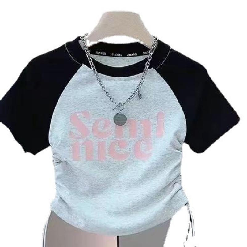 

Летняя свободная спортивная одежда больших размеров для девочек, комплект из 2 предметов с короткими рукавами и юбкой 110 чёрный