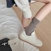 Autumn and Winter Fringed Women's Mid-calf Socks, Trendy and Cute Bear Head Embroidery, Pure Cotton Pile Socks, Boneless and Versatile Socks
