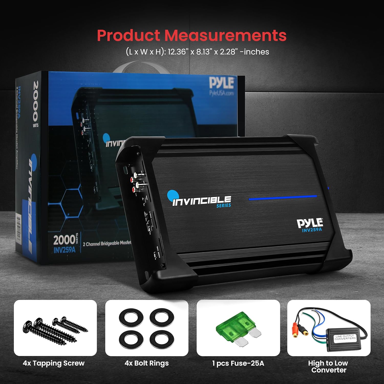 

2-Channel 2000W MOSFET Car Amp, Class AB, Bridgeable, PWM, Filters, Bass Boost, RCA Inputs – Invincible Series United States
