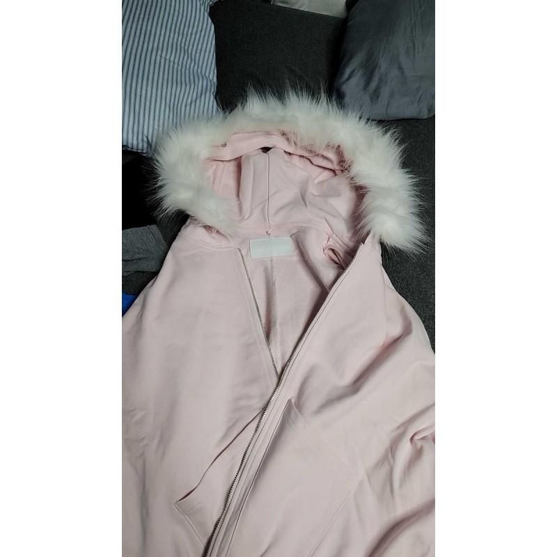 Unisex Oversized Hooded Zip-Up Sweatshirt With Faux Fur Trim Winter Casual Pullover Teens Adults