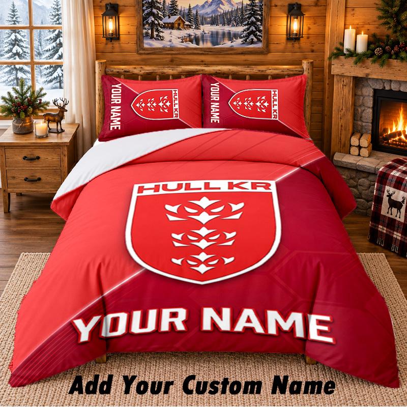 Hull KR Pattern Bedding 3Pcs Set Custom Name, Bed Sheet And Pillowcases For Home Bedroom