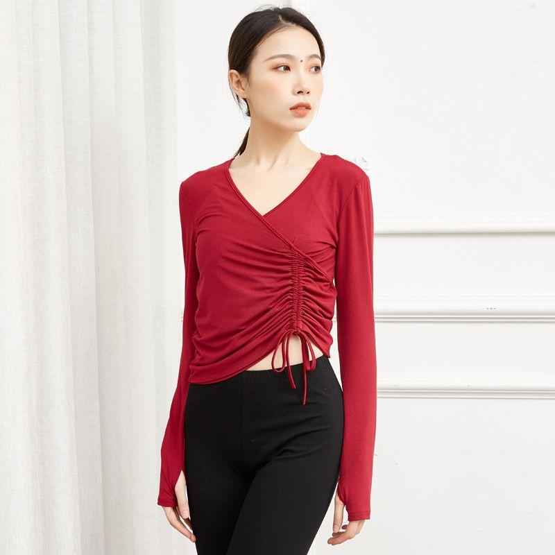 V-Collar Drawstring Finger Dance Yoga Clothing Modern Dance Classical Dance Body Training