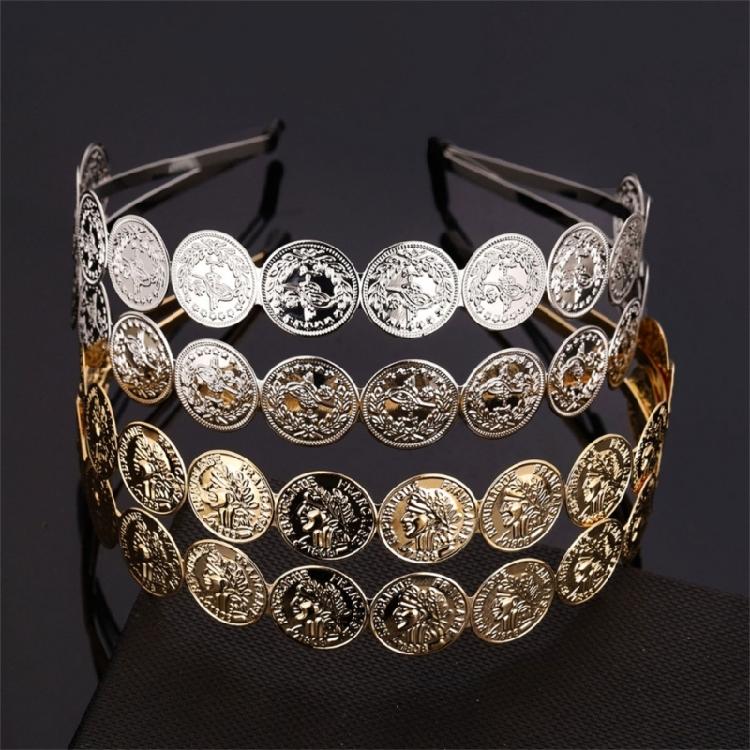 Złota opaska na włosy do tańca brzucha z metalowymi ozdobami dla kobiet na występy sceniczne, tematyczne imprezy, festiwale, dekoracje