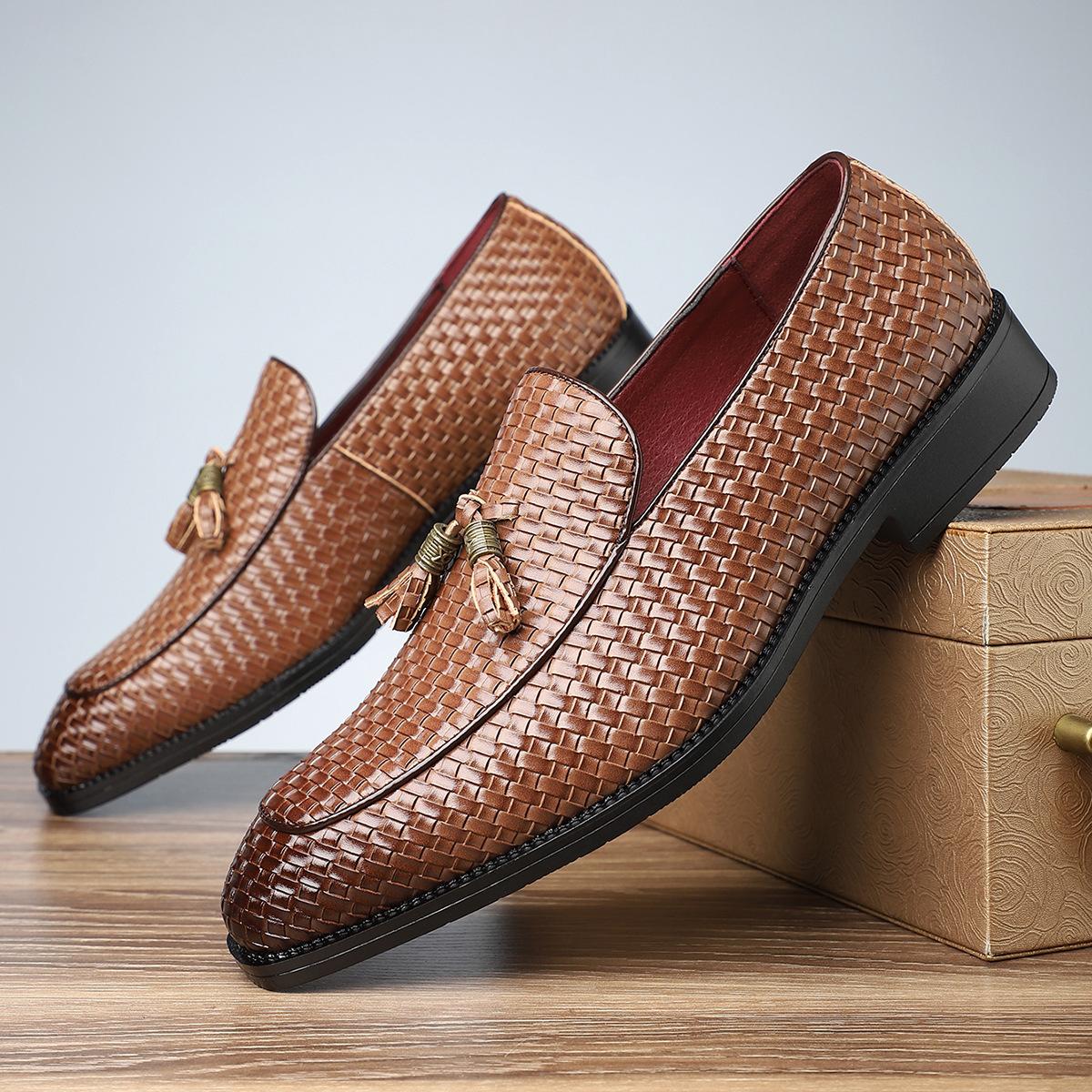 

2025 foreign trade men s one-pedal business dress leather shoes British style retro casual versatile men s shoes 48 коричневий