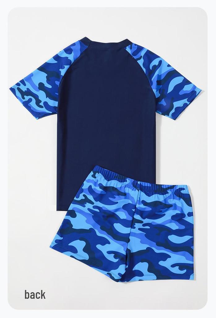 Customizable Quick-Dry Camouflage Swimwear: Boys' Plus Size Two-Piece Swimsuit for Kids