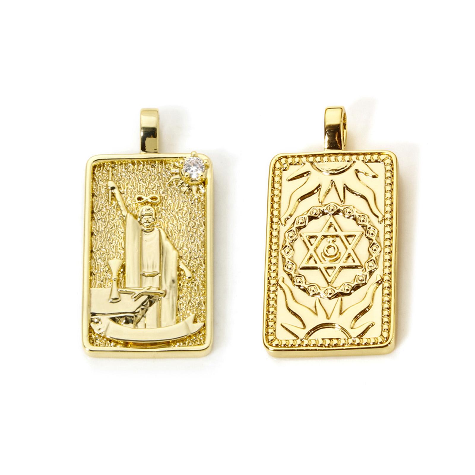 

1 Piece Brass Tarot Pendants 18K Real Gold Plated Rectangle Double Sided Charms For DIY Jewelry Necklace Making 3cm x 1.5cm