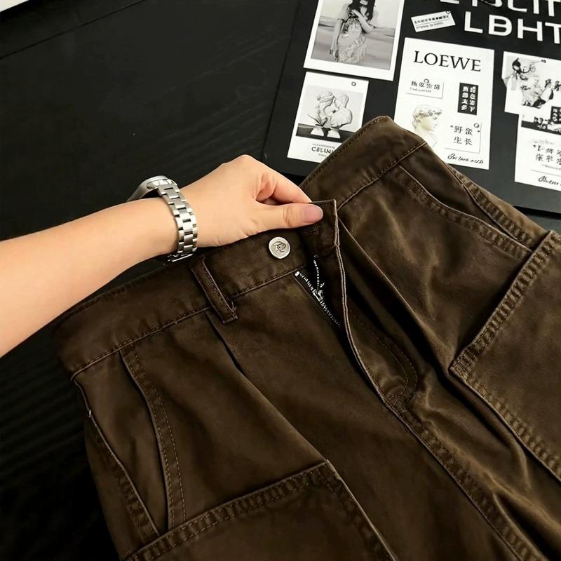 Tooling jeans men's American retro big pocket straight-leg pants slim pants
